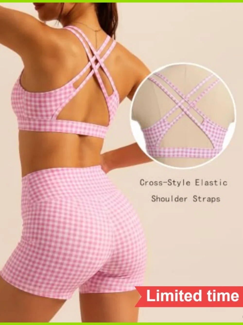 Women 2 Piece Athletic Set Cross Back Yoga Shorts Sleeveless